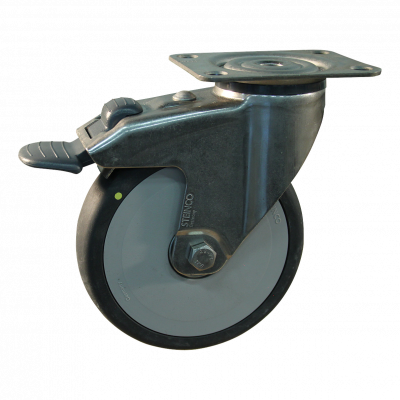 swivel castor with brake 100mm serie 93 ᠆ 38 Plate mounting ball bearing