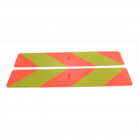 panneau de signalisation semi-remorque >3500kg rouge / jaune à rayures diagonales 2 x 566mm (1 x gauche, 1 x à droite)
