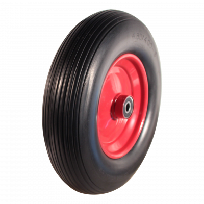 PU tire + wheel 4.00x8 line + 2.50Ax8 ball bearing Ø20 NL75mm steel red carmine red RAL 3002