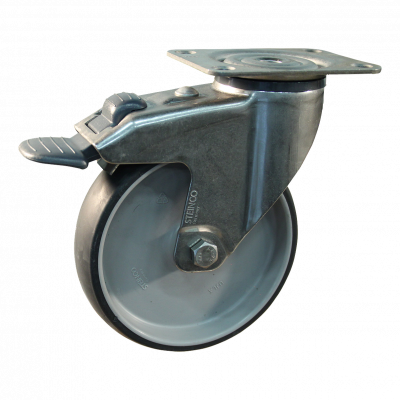 swivel castor with brake 100mm serie 66 ᠆ 38 Plate mounting plain bore