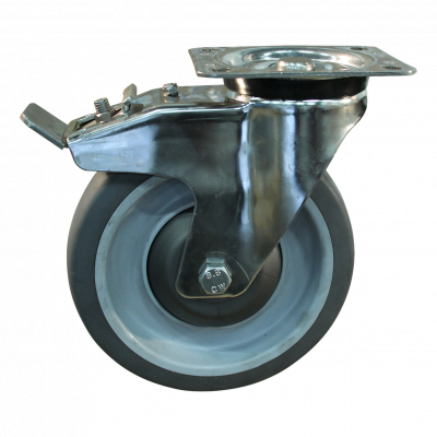 swivel castor with brake 200mm serie 19 ᠆ 31 Plate mounting Stainless steel ball bearing