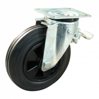 swivel castor with brake 225mm series 01 ᠆ 11 Plate mounting roller bearing
