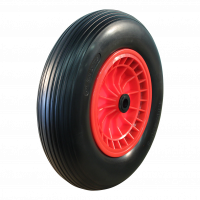 PU tire + wheel 4.00x8 line + 2.50Ax8 roller bearing Ø20 NL75mm plastic red