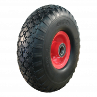 PU tire + wheel 4.00x4 block + 2.10X4 ball bearing Ø25 NL75mm steel red carmine red RAL 3002