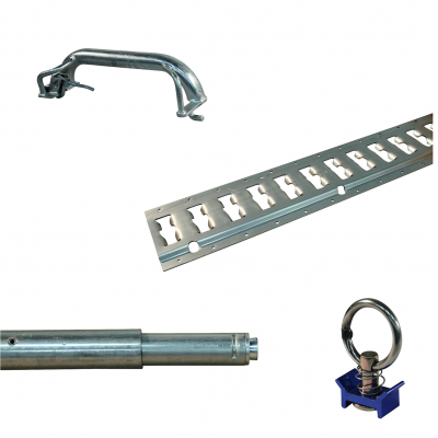 Mounting rail, locking ring and telescopic rod