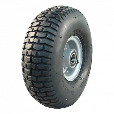 air tire + wheel 11x4.00-4 V-3502 2.10-4H2 ball bearing Ø25 NL75mm steel grey white aluminum RAL 9006