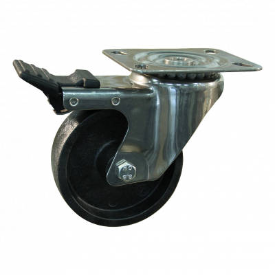 swivel castor with brake 100mm serie 75 ᠆ 09 Plate mounting plain bore