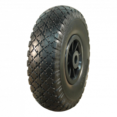 PU tire + wheel 3.00x4 block + 2.10X4 roller bearing Ø20 NL75mm plastic black jet black RAL 9005