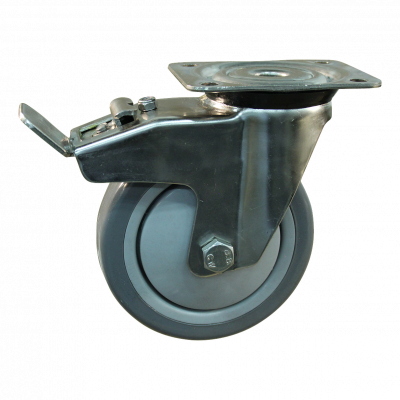 swivel castor with brake 100mm serie 36 ᠆ 31 Plate mounting ball bearing