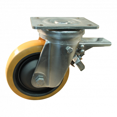 swivel castor with brake 200mm serie 21 ᠆ 36 Plate mounting Stainless steel ball bearing
