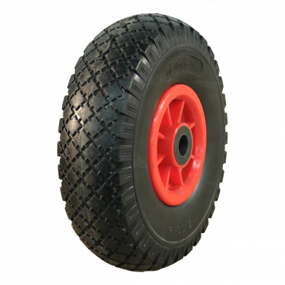 pneu en PU + roue 3.00x4 bloc + 2.10X4 palier lisse Ø20 NL75mm plastique Rouge rouge carmin RAL 3002