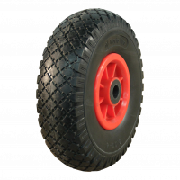 pneu en PU + roue 3.00x4 bloc + 2.10X4 palier lisse Ø20 NL75mm plastique Rouge rouge carmin RAL 3002
